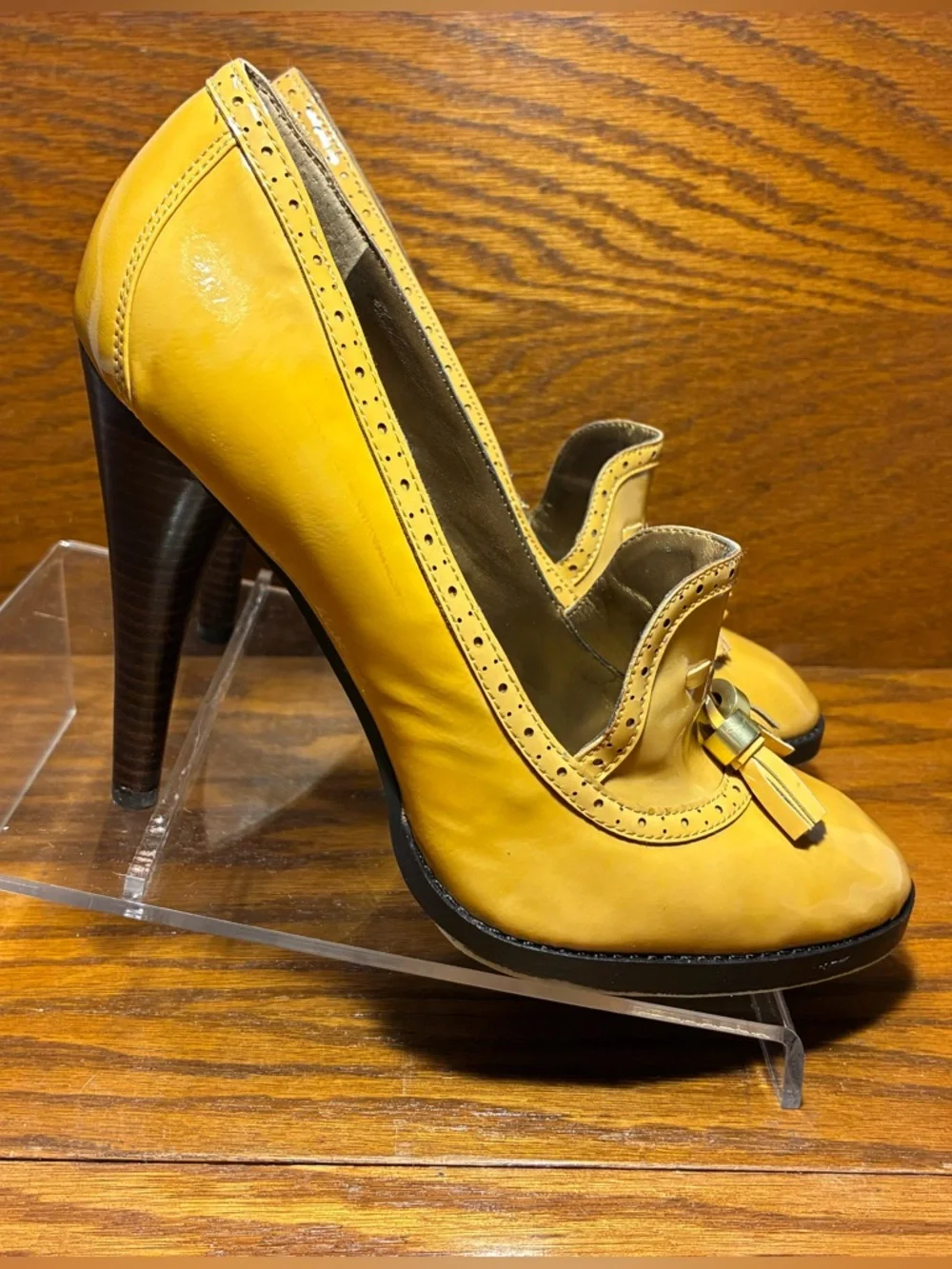 Sam Edelman Platform Stiletto Heel Loafers Tan Patent Leather Size 9
